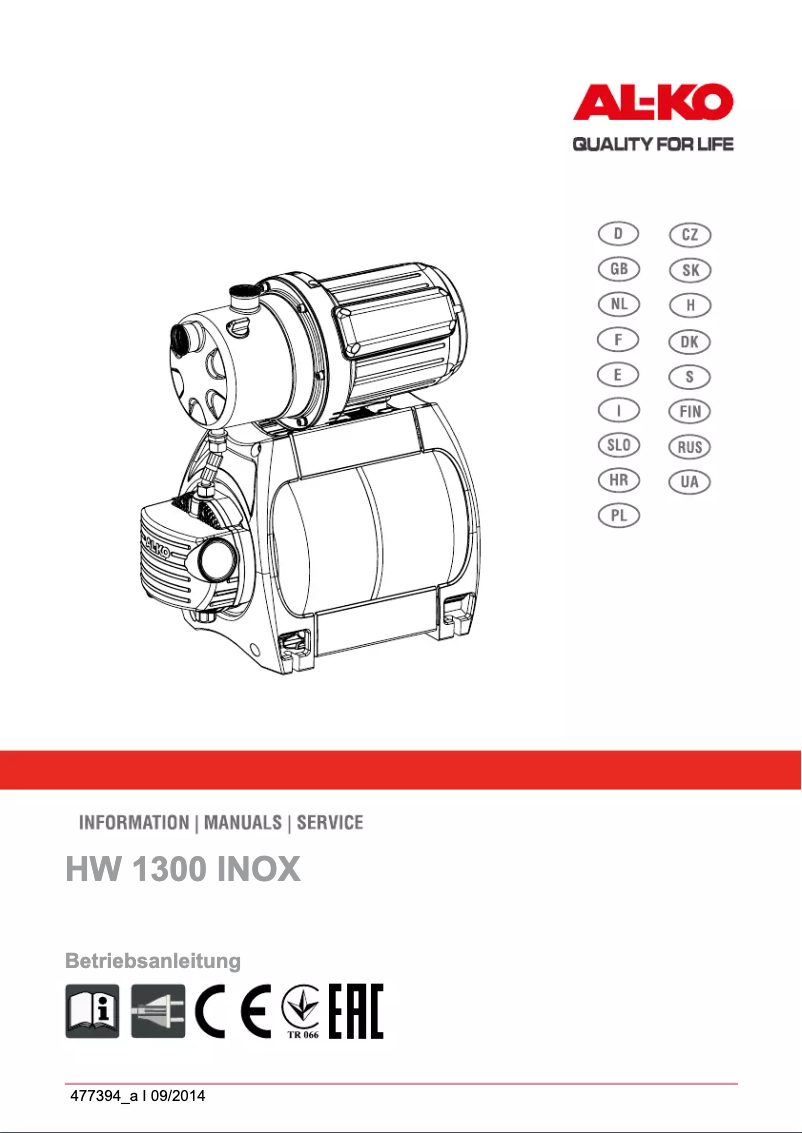 Page n°1 - Manuel utilisateur AL-KO HW 1300