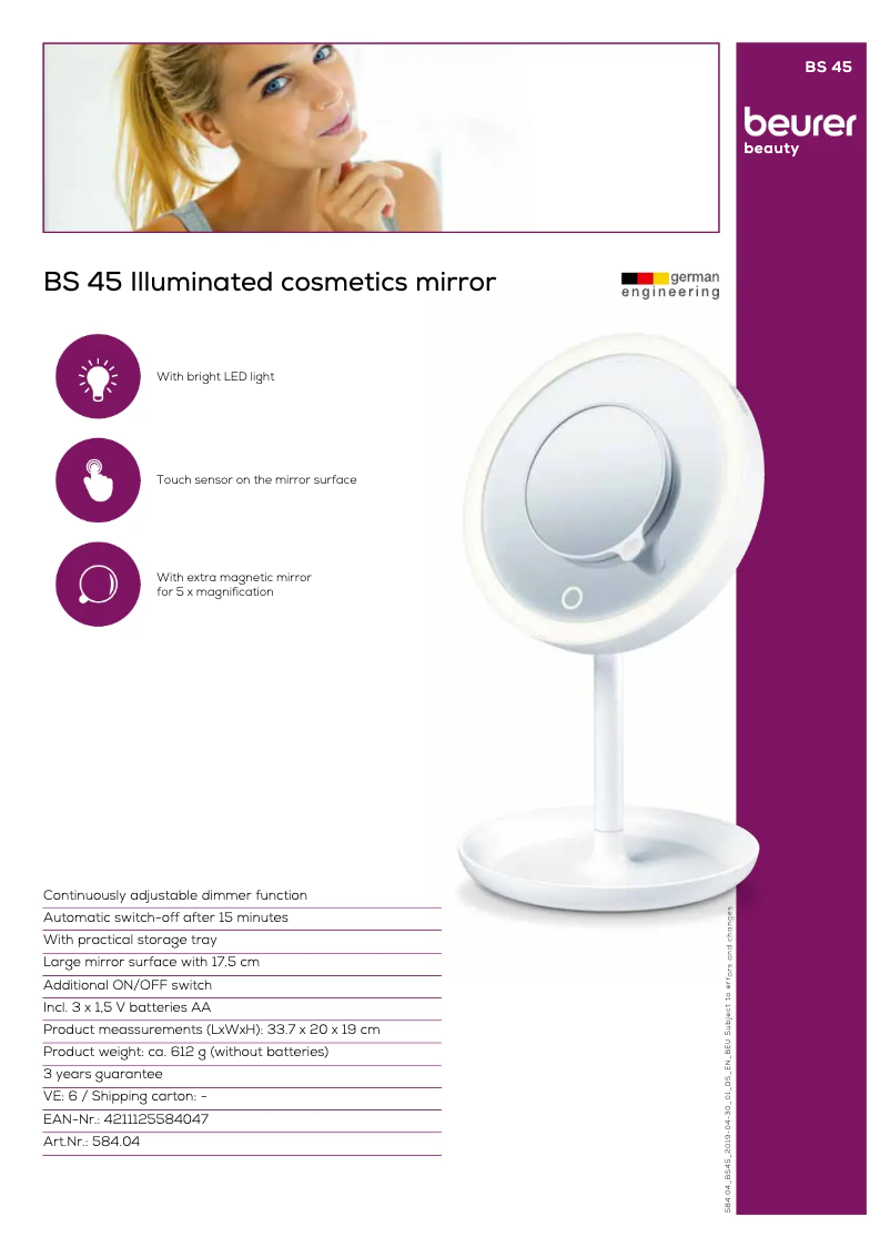 Page 1 de la notice Fiche technique Beurer BS 45