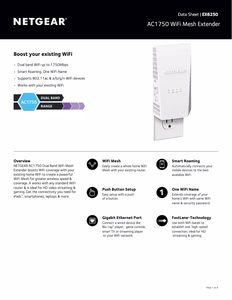 Page 1 de la notice Fiche technique Netgear EX6250v2
