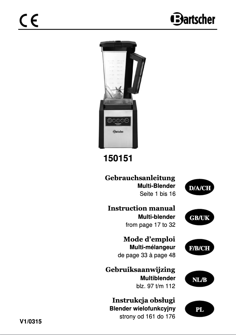 Page n°1 - Manuel utilisateur Bartscher 150151