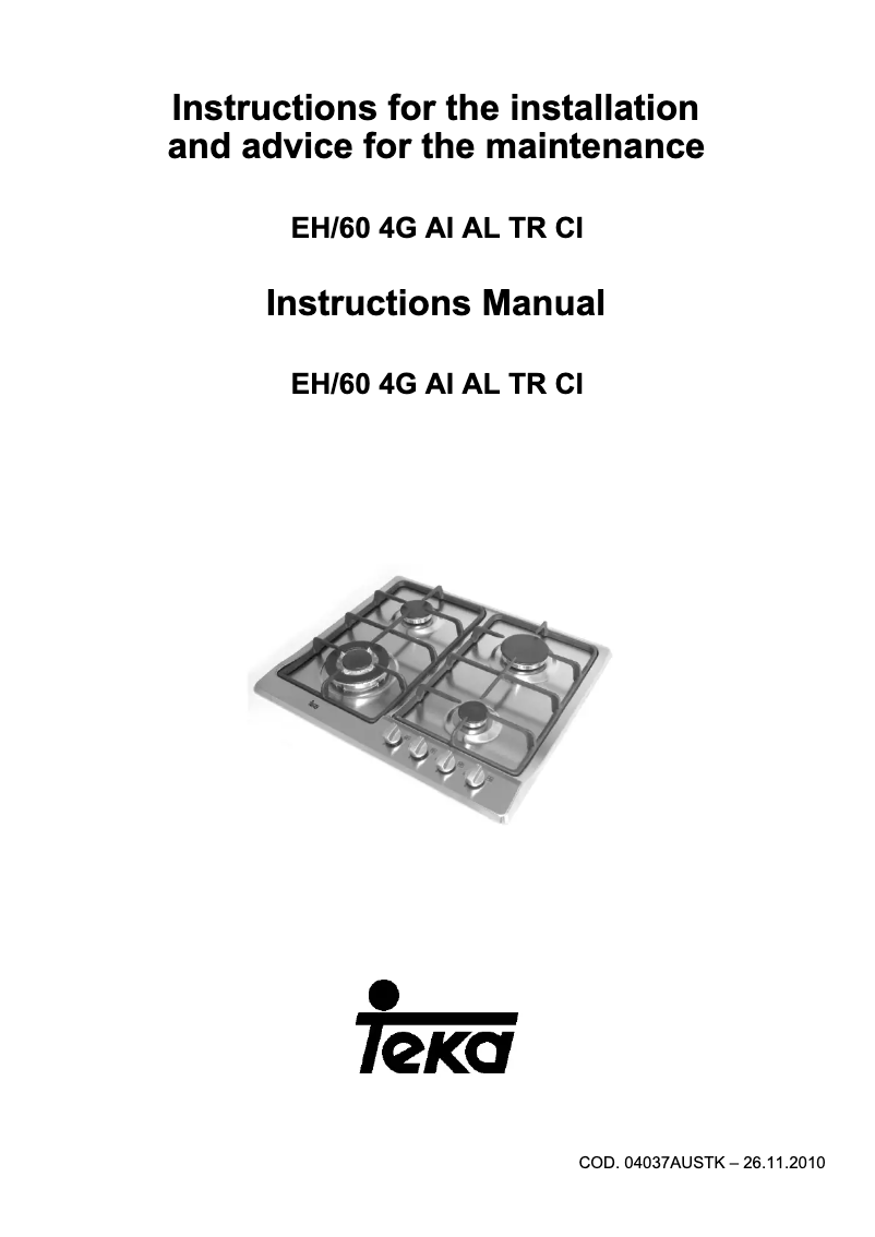 Page 1 de la notice Manuel utilisateur Teka EH 60 4G AI AL TR