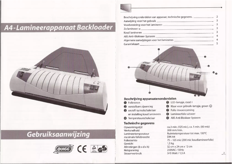 Page 1 de la notice Manuel utilisateur Quigg A4 Backloader