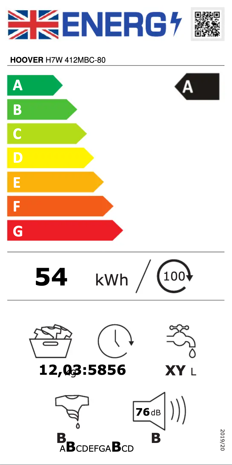 Page n°1 - Label énergétique Hoover H7W 412MBC-80