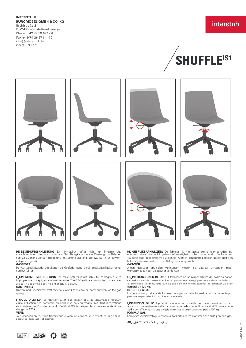 Page 1 de la notice Manuel utilisateur Interstuhl SHUFFLEis1 SU344