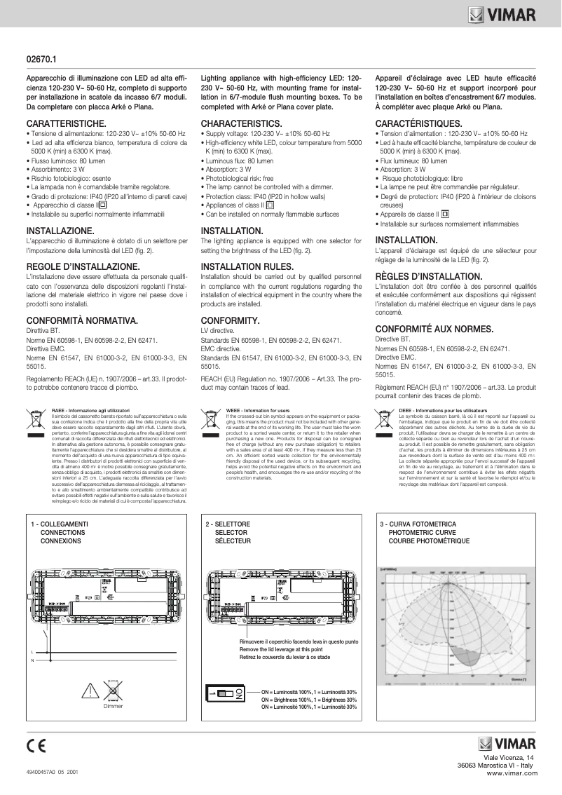 Página 1 del manual Manual de usuario Vimar 02670.1