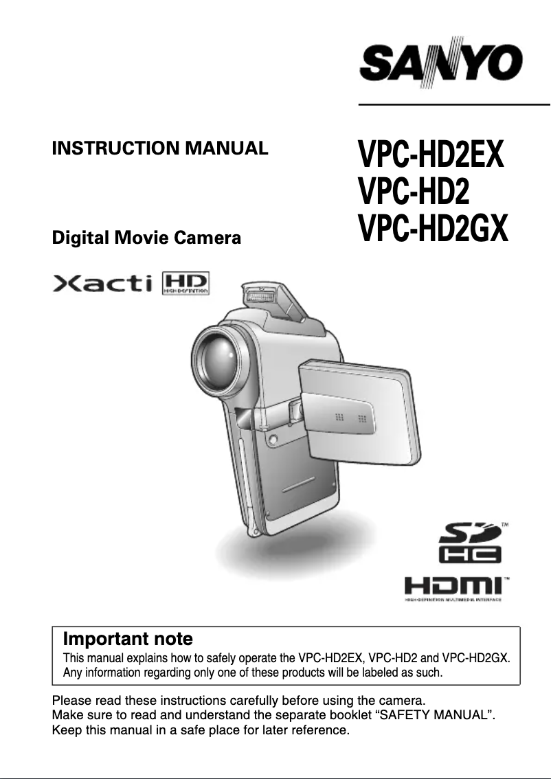 Image de la première page du manuel de l'appareil Xacti VPC-HD2