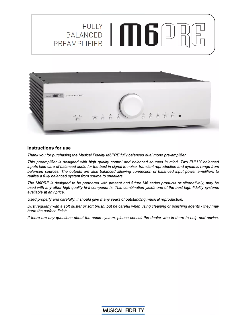 Image de la première page du manuel de l'appareil M6 PRE