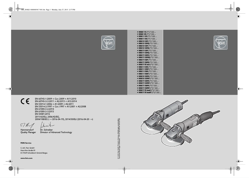 Page 1 de la notice Manuel utilisateur Fein WSG 17-125 PQ