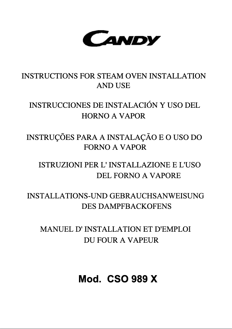 Page 1 de la notice Manuel utilisateur Candy CSO 989 X