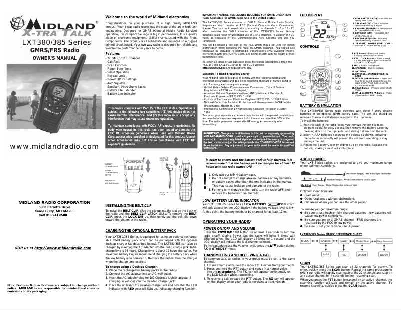 Image de la première page du manuel de l'appareil LXT380