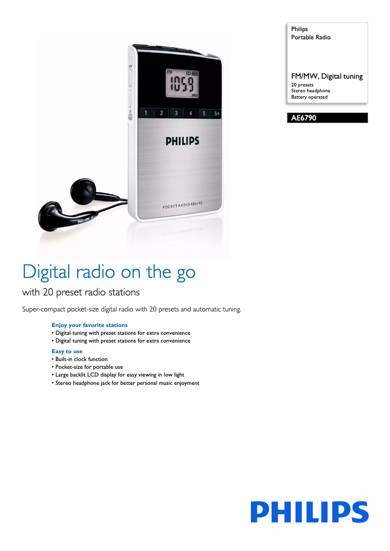 Page 1 de la notice Brochure Philips AE6790