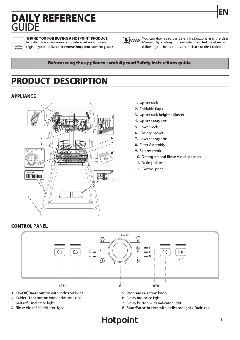 Page 1 de la notice Mode d'emploi Hotpoint HSFE 1B19 S UK N