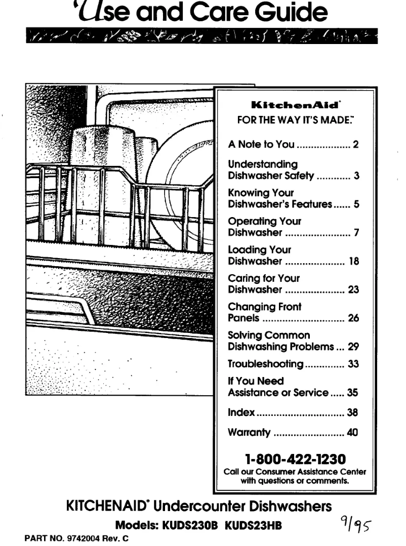 Page 1 de la notice Manuel utilisateur KitchenAid KUDS230B0