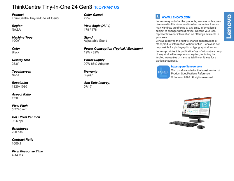 Página 1 del manual Ficha técnica Lenovo ThinkCentre Tiny-In-One 24 Gen 3