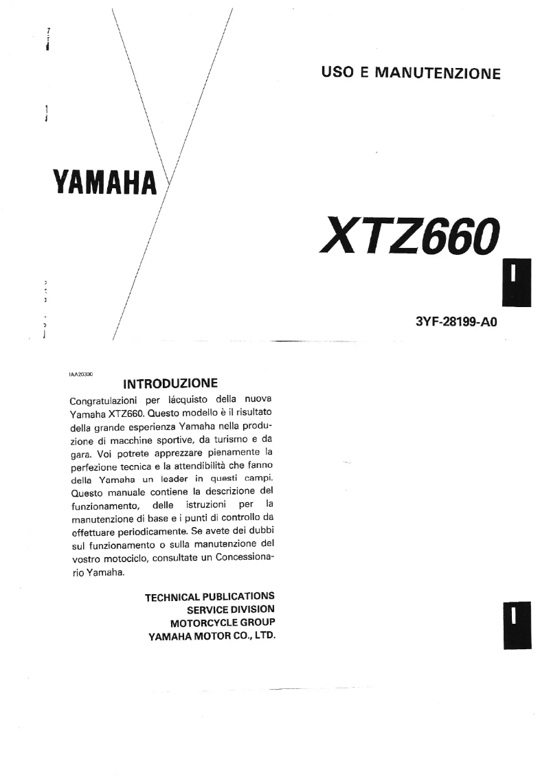 Image de la première page du manuel de l'appareil XTZ660 (1990)