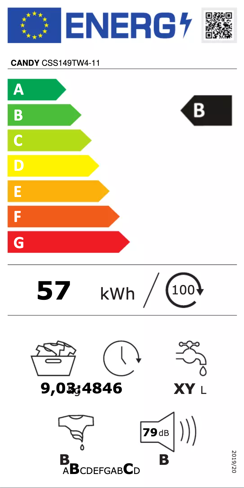 Page n°1 - Label énergétique Candy CSS149TW4-11