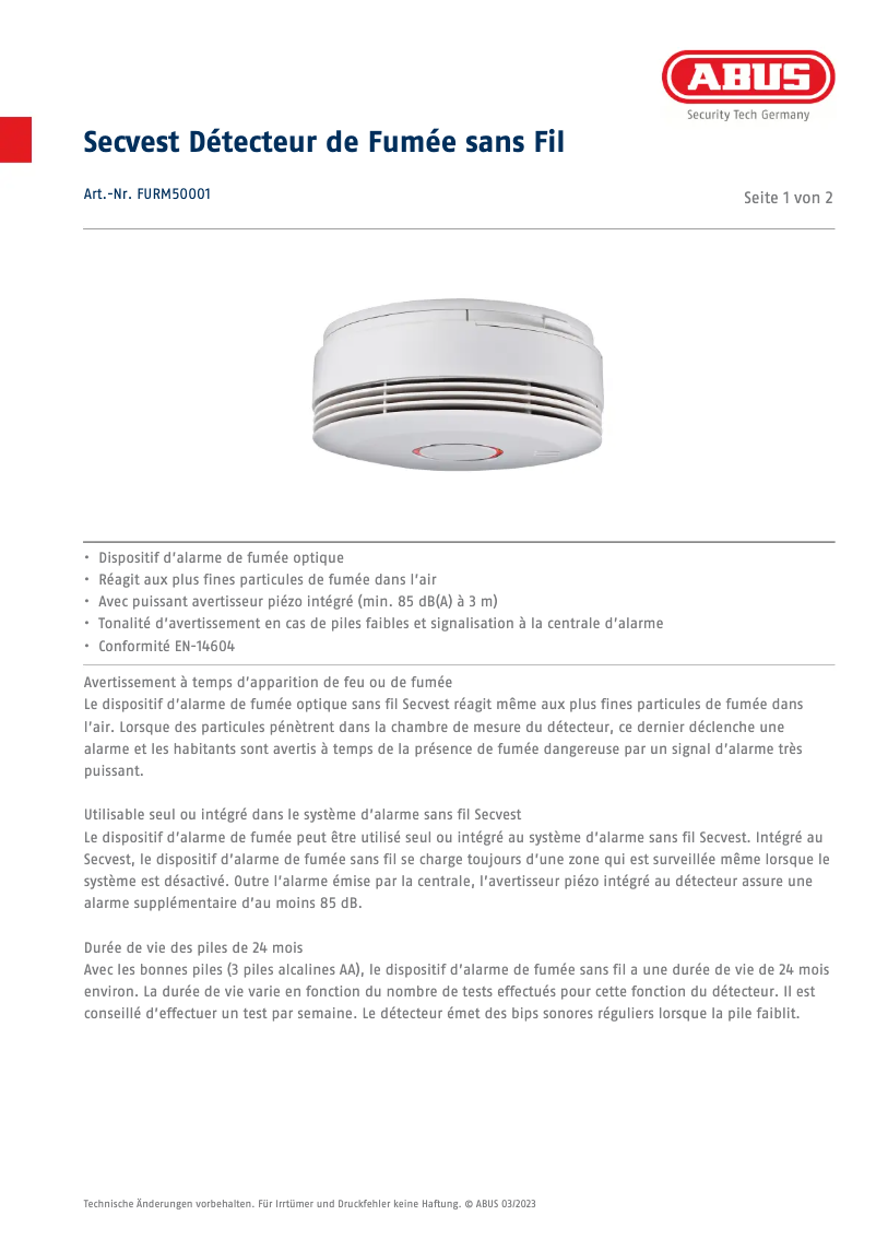 Image de la première page du manuel de l'appareil FURM50001