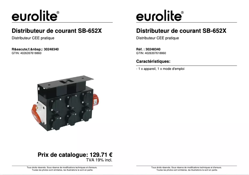 Page n°1 - Fiche technique Eurolite SB-652X