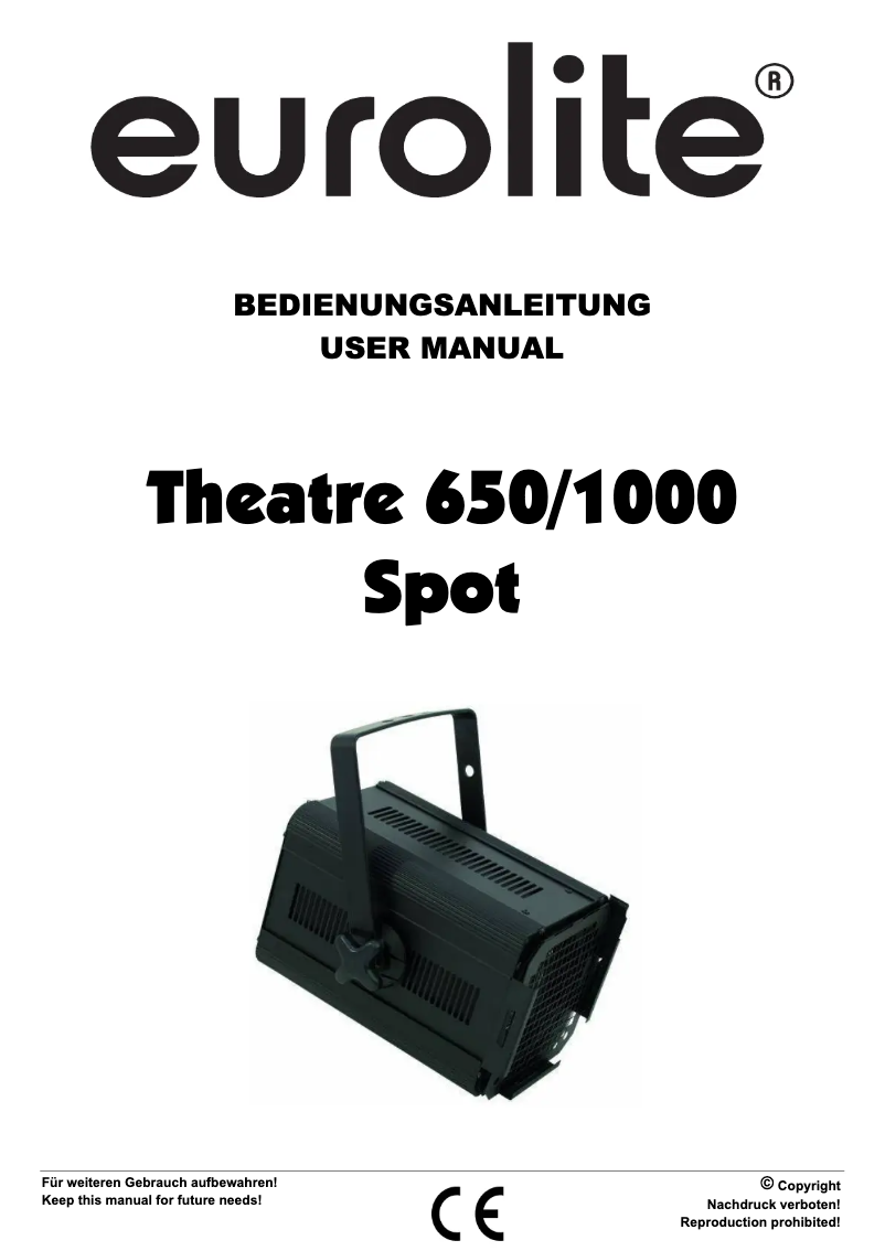 Page 1 de la notice Manuel utilisateur Eurolite Theatre 650/1000 Spot