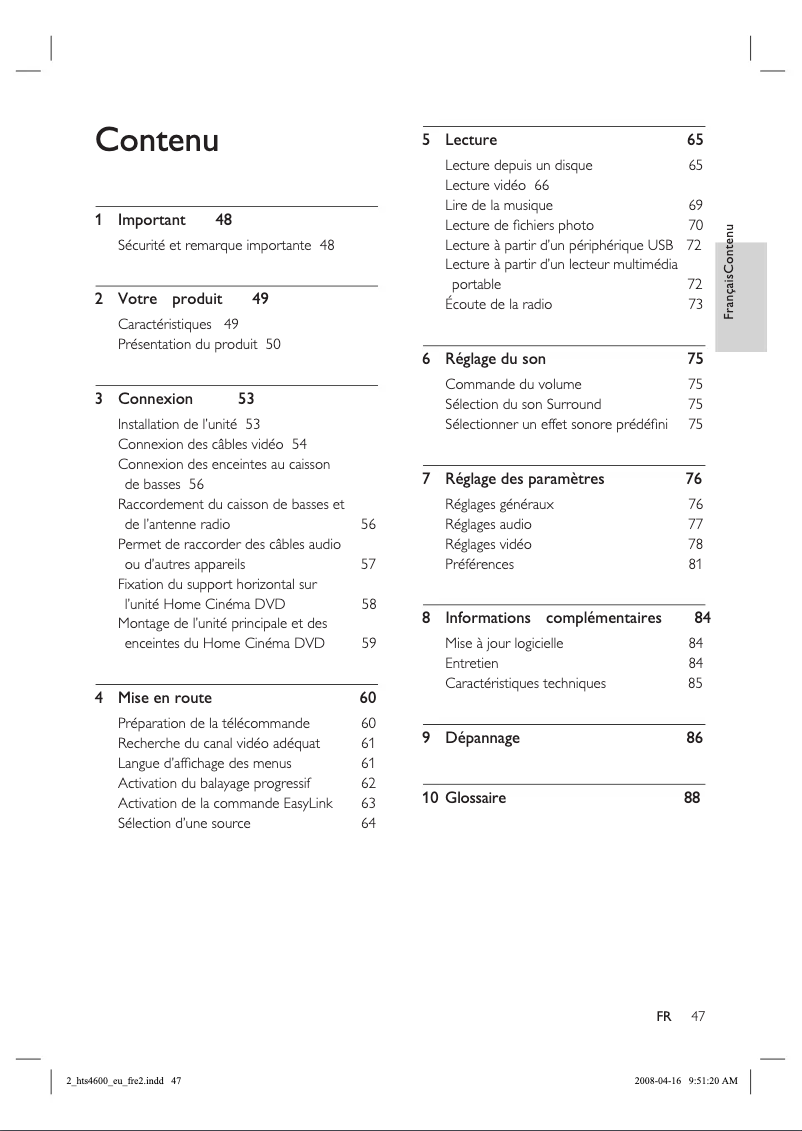 Page 1 of the manual User Manual Philips HTS4600