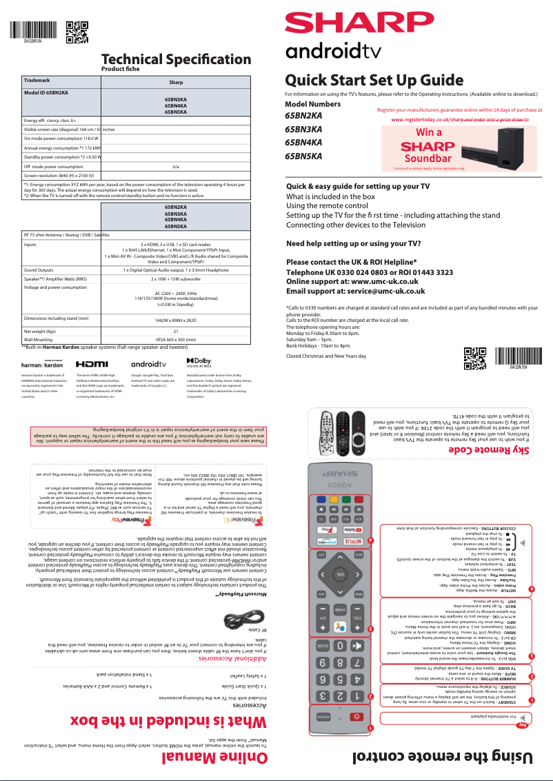 Page n°1 - Guide de démarrage rapide Sharp 65BN5KA
