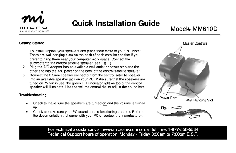 Page n°1 - Manuel utilisateur Micro Innovations MM610D