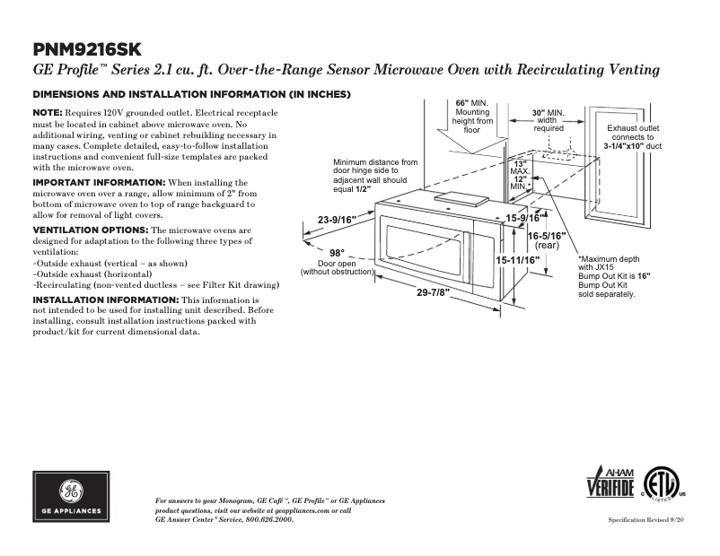 Page 1 of the manual Technical Sheet GE PNM9216SKSS