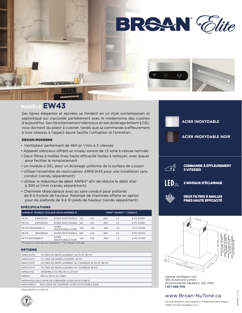 Page 1 de la notice Brochure Broan EW4330SS