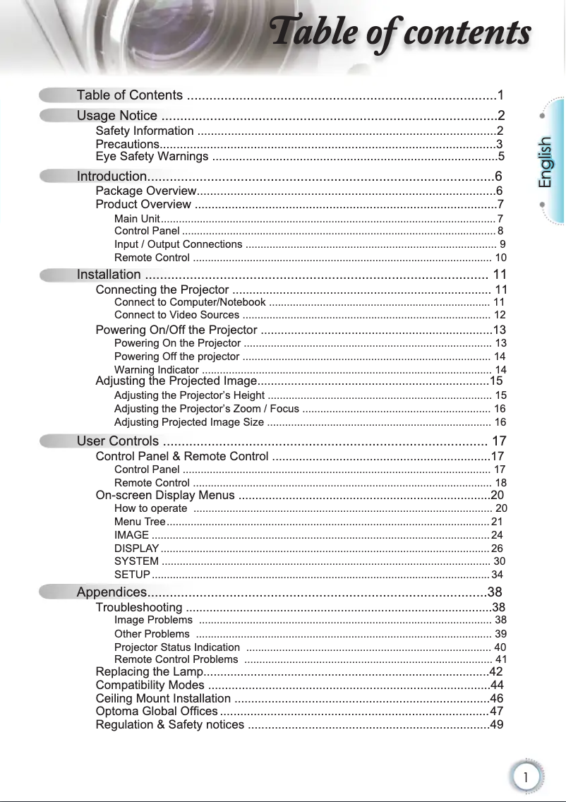Page 1 de la notice Manuel utilisateur Optoma HD23