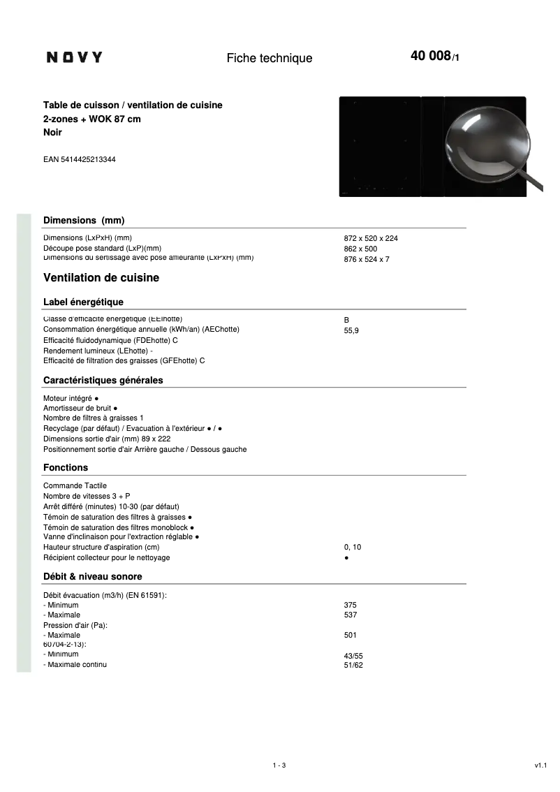 Page n°1 - Fiche technique Novy Up Power 40008