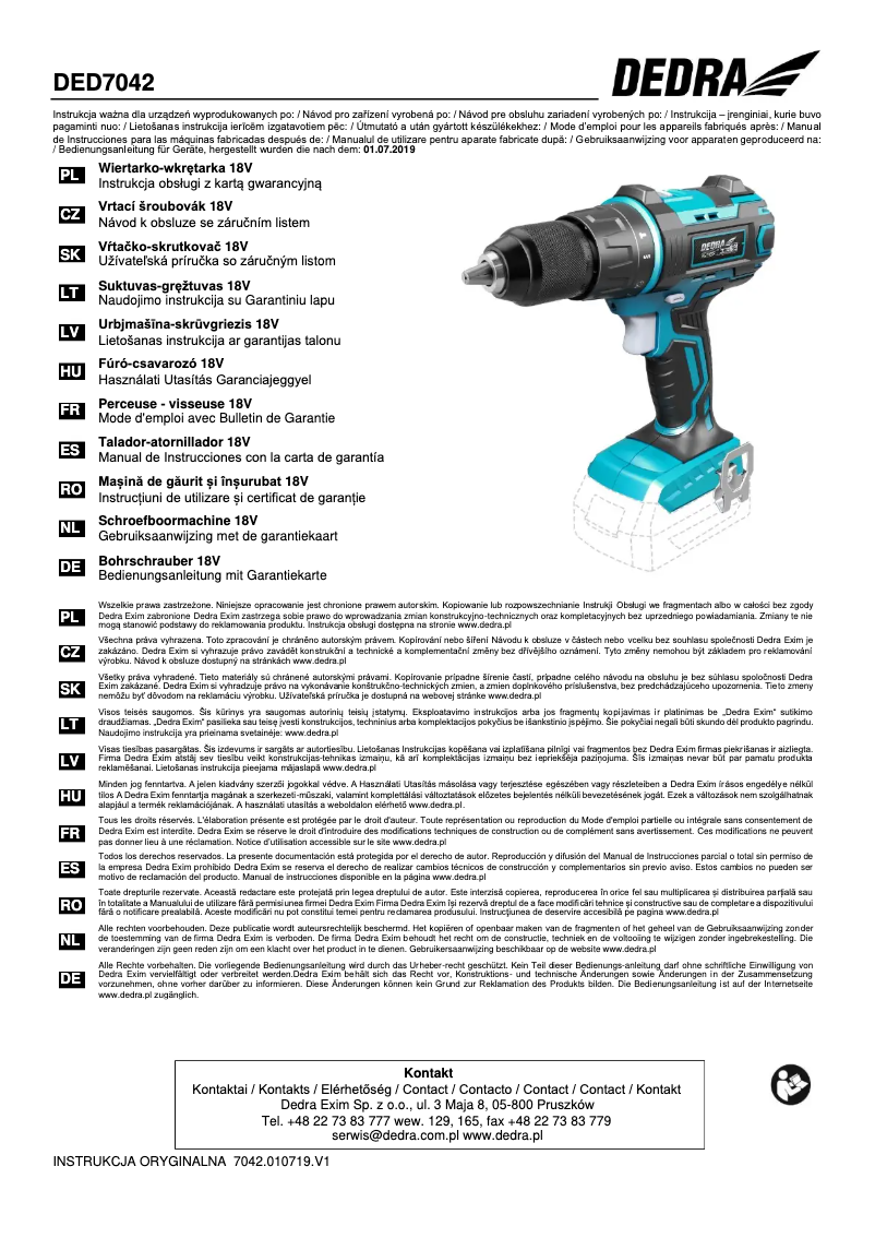 Page 1 de la notice Manuel utilisateur DEDRA DED7042