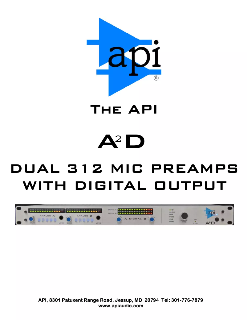 Page 1 de la notice Manuel utilisateur API Audio A2D Mic Preamp