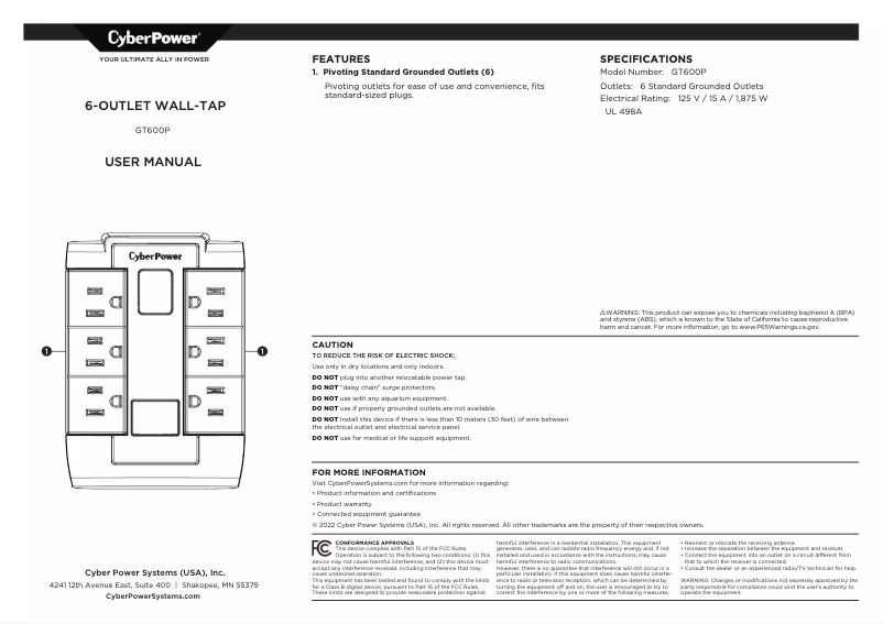Page n°1 - Manuel utilisateur CyberPower GT600P