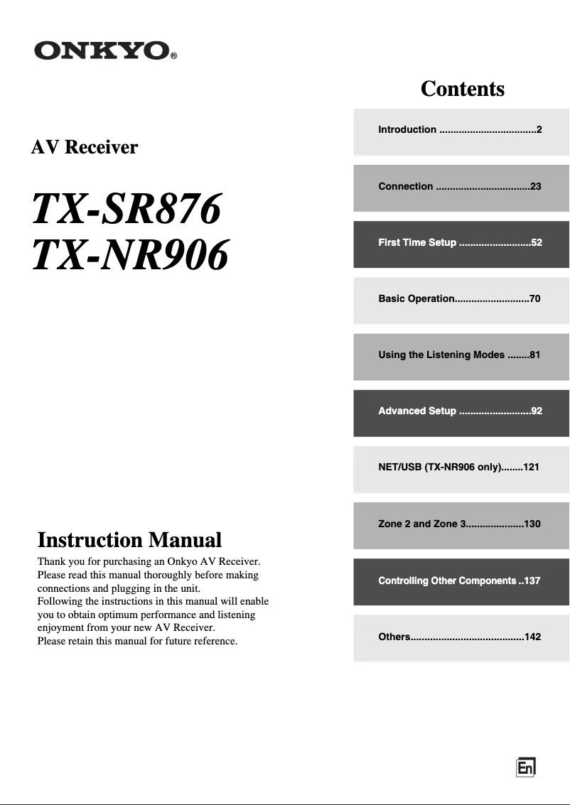 Image de la première page du manuel de l'appareil TX-SR876