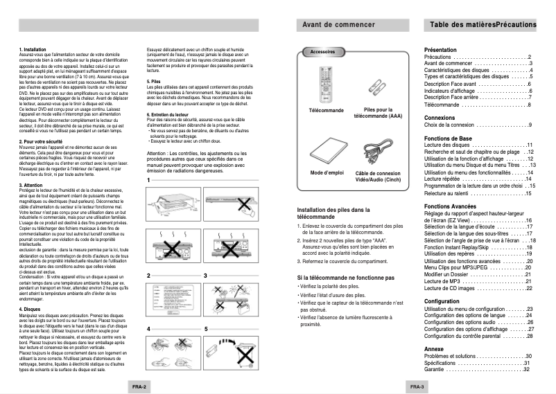 Page 1 de la notice Manuel utilisateur Samsung DVD-P145