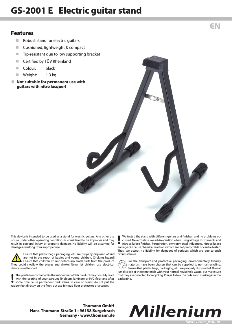 Page 1 de la notice Manuel utilisateur Millenium GS-2001 E