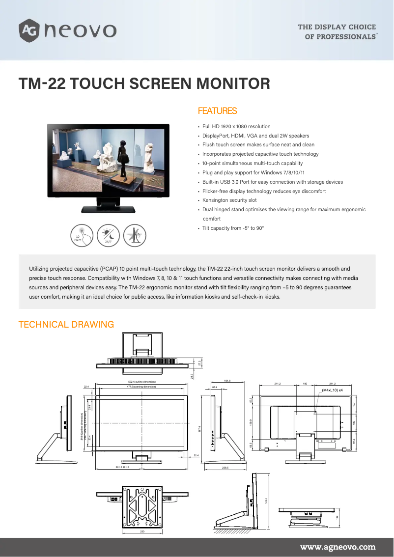 Page 1 de la notice Fiche technique AG Neovo TM-22