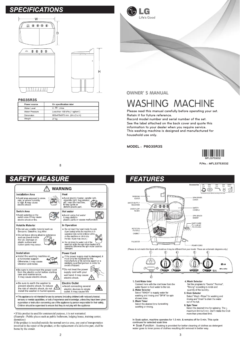 Image de la première page du manuel de l'appareil P8035R3S