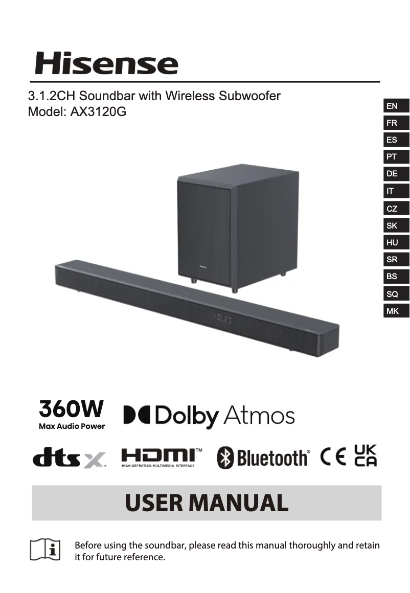 Page 1 de la notice Manuel utilisateur Hisense AX3120G