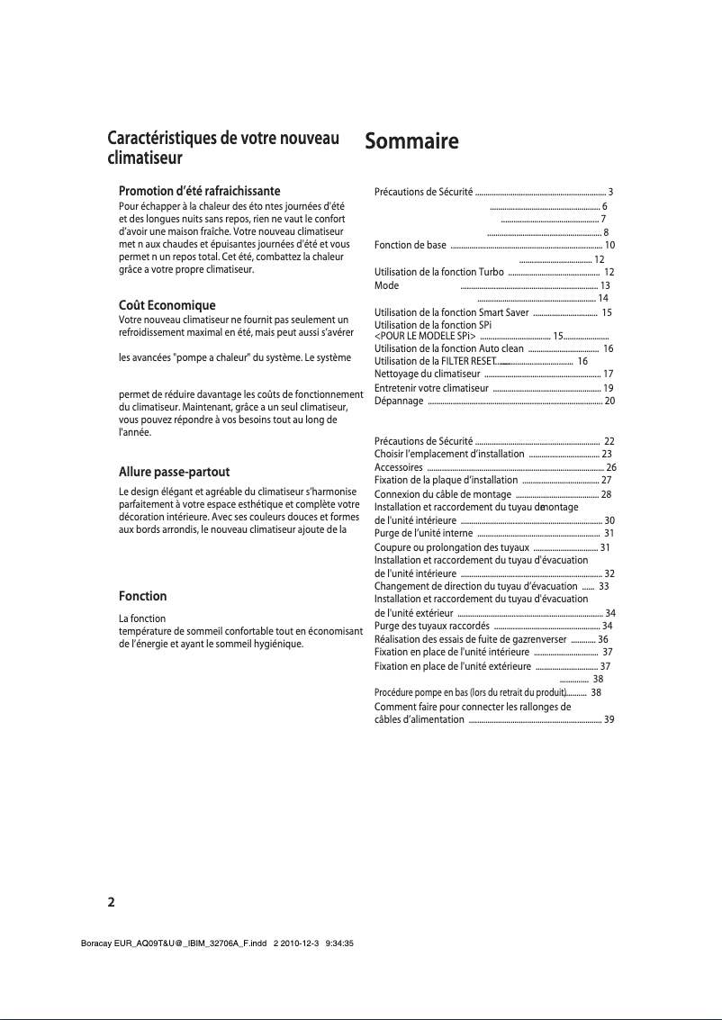 Image de la première page du manuel de l'appareil AQ18ESPX