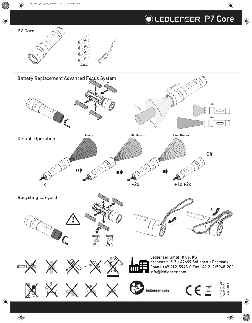 Page 1 de la notice Manuel utilisateur Ledlenser P7 Core