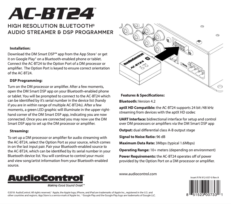 Page 1 de la notice Guide de démarrage rapide AudioControl AC-BT24