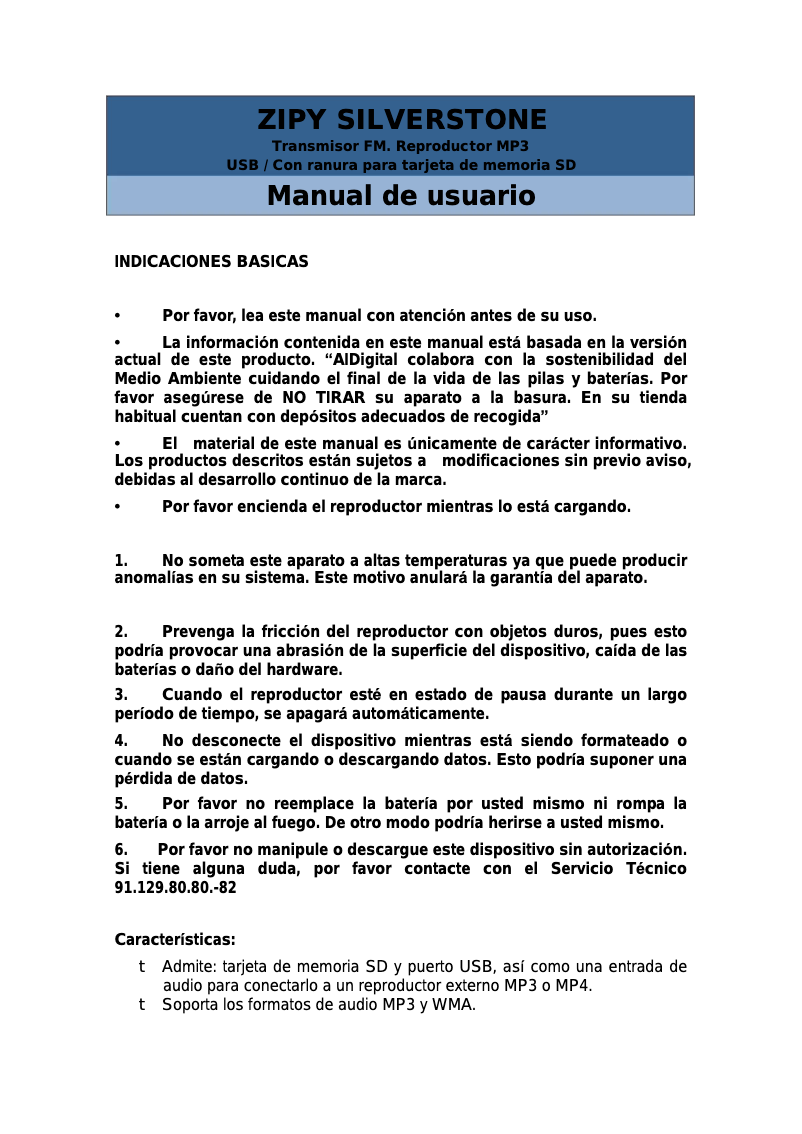 Image de la première page du manuel de l'appareil Silverstone