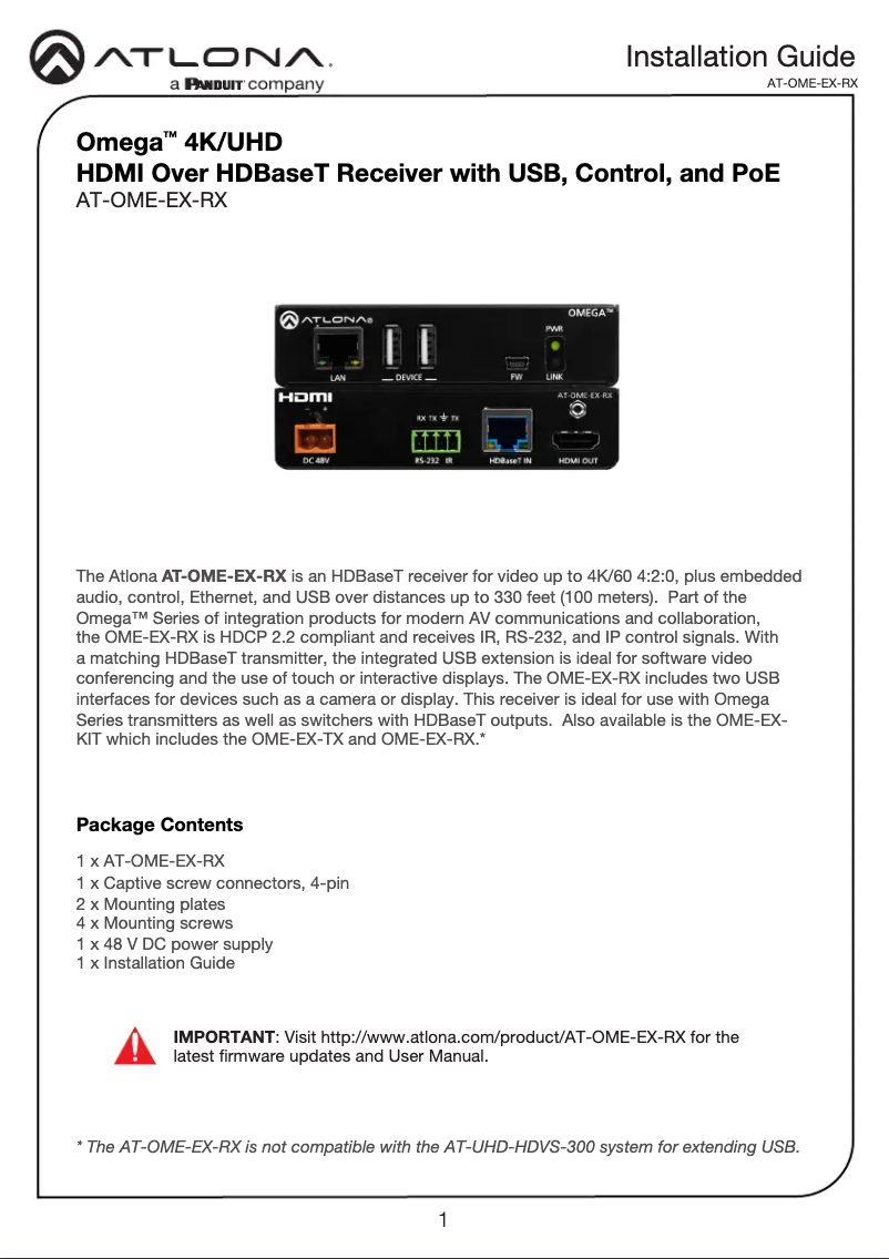 Página 1 del manual Manual de usuario Atlona AT-OME-EX-RX