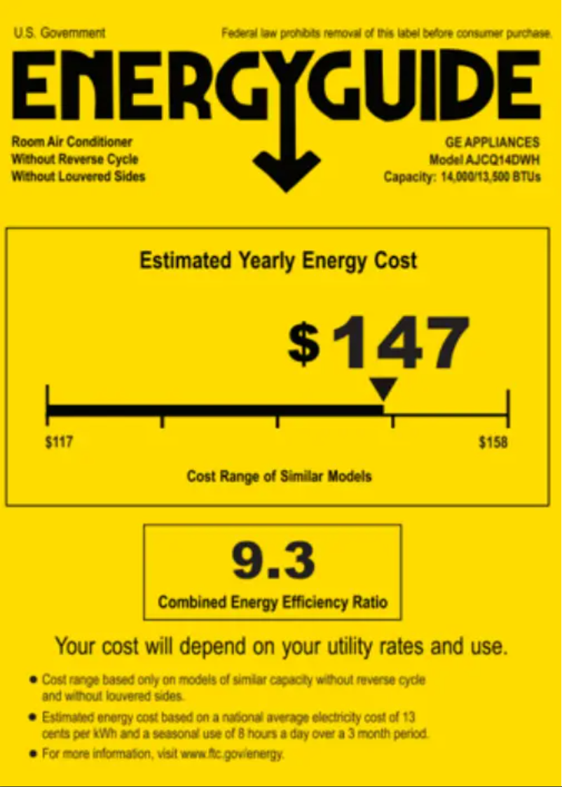Page 1 de la notice Label énergétique GE AJCQ14DWH