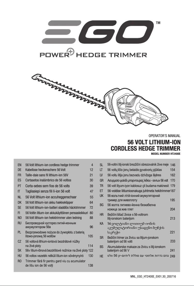 Page n°1 - Manuel utilisateur EGO HT2400E