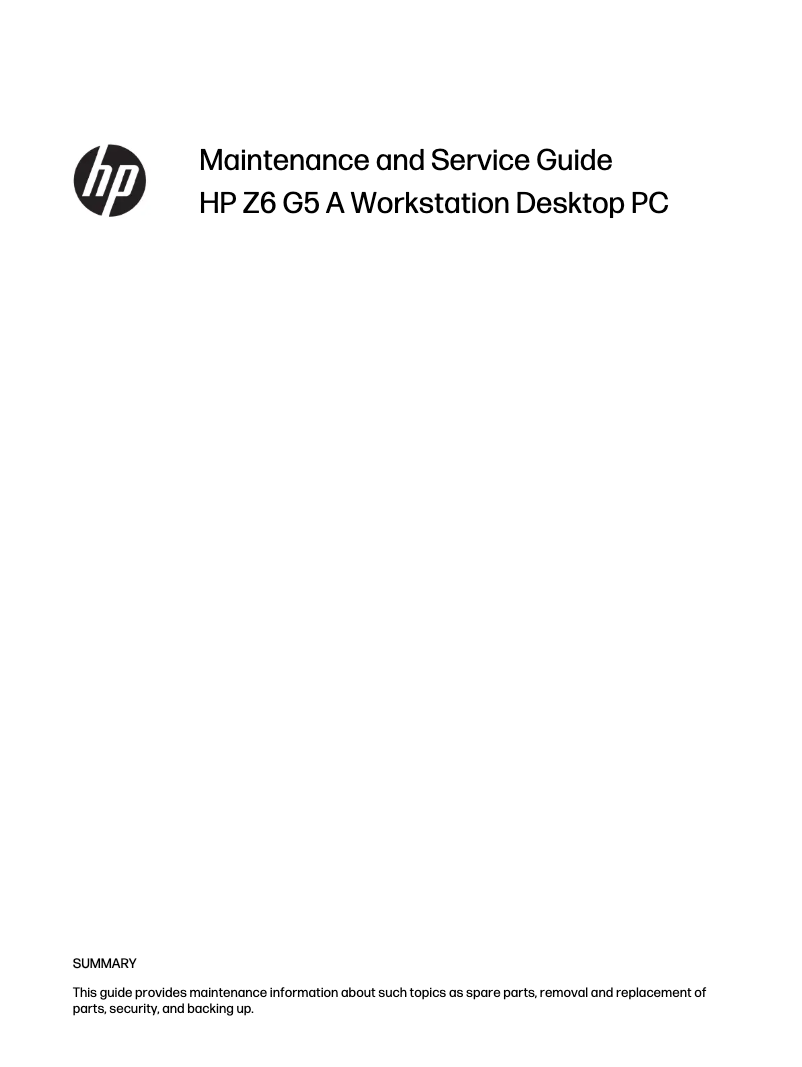 Página 1 del manual Manual de uso y mantenimiento HP Z6 G5 A