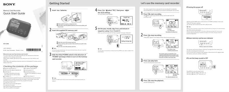 Page 1 de la notice Guide d'installation Sony ICD-LX30