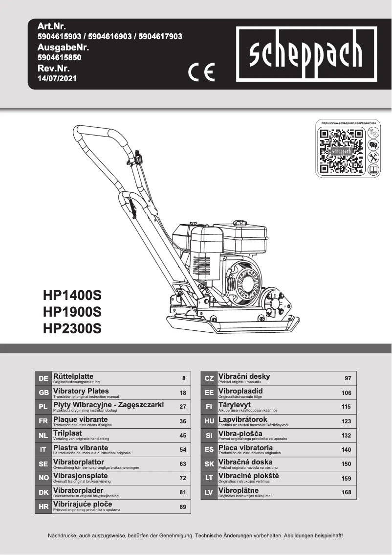 Page 1 de la notice Manuel utilisateur Scheppach HP1900S