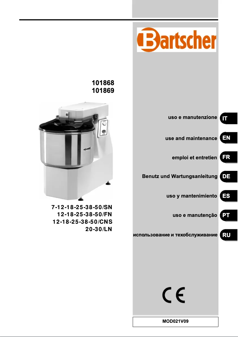 Page 1 de la notice Manuel utilisateur Bartscher 101869